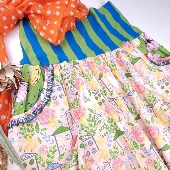 New Matilda Jane Pink Floral Green Blue Boho Striped High Waist Skirt Sz… - Picture 11 of 12